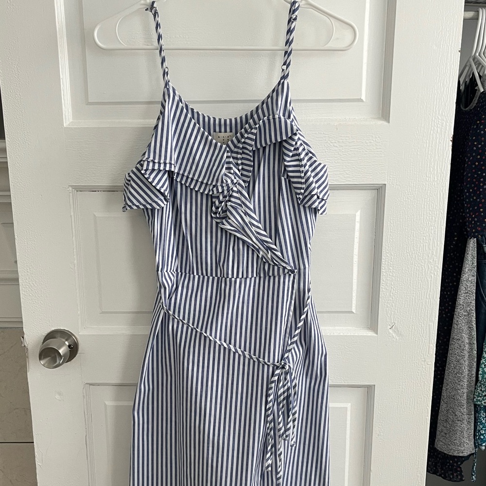 Blue & white striped midi dress